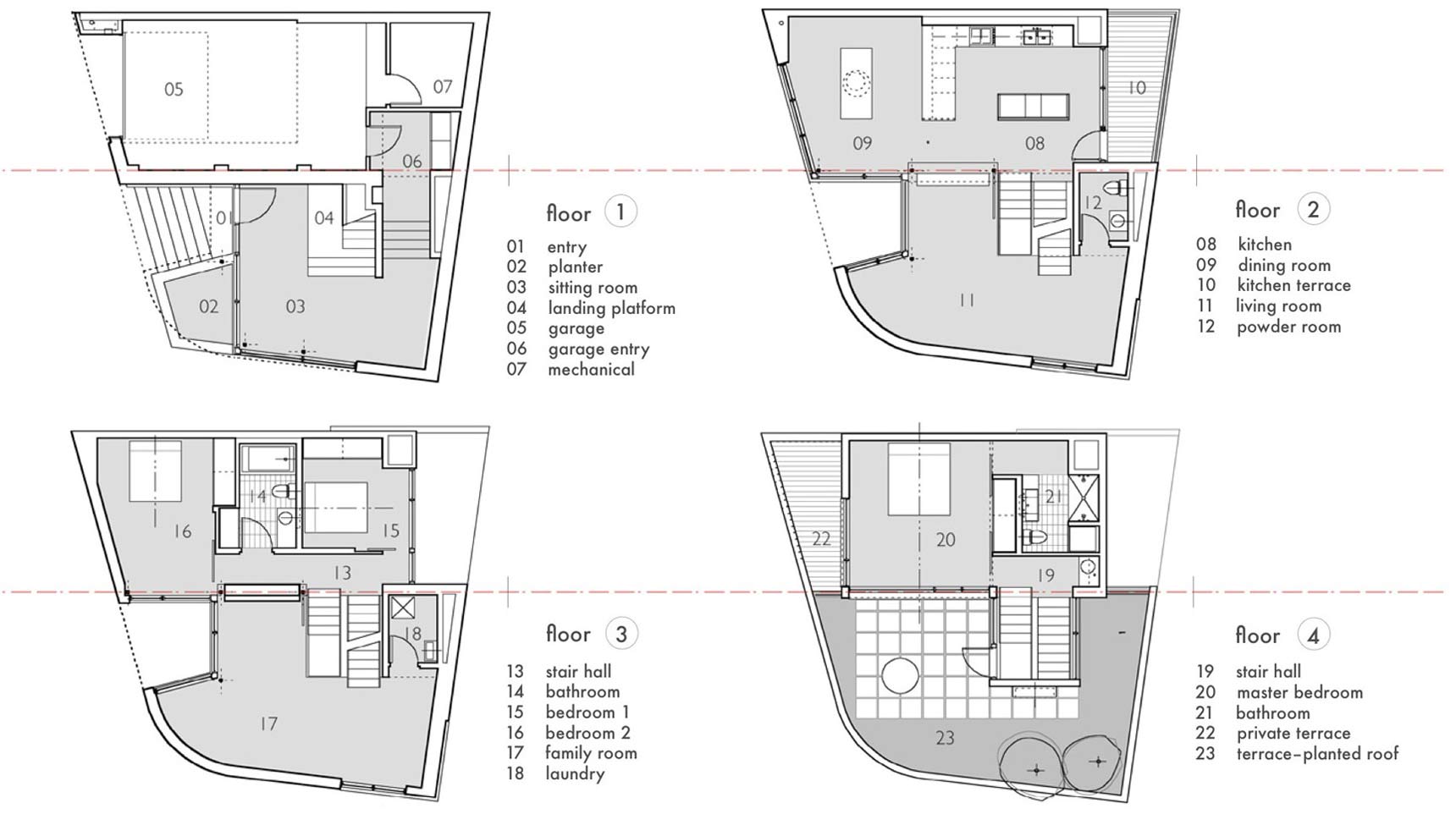 Floor Plans, Terrace, Split Level House in Philadelphia by