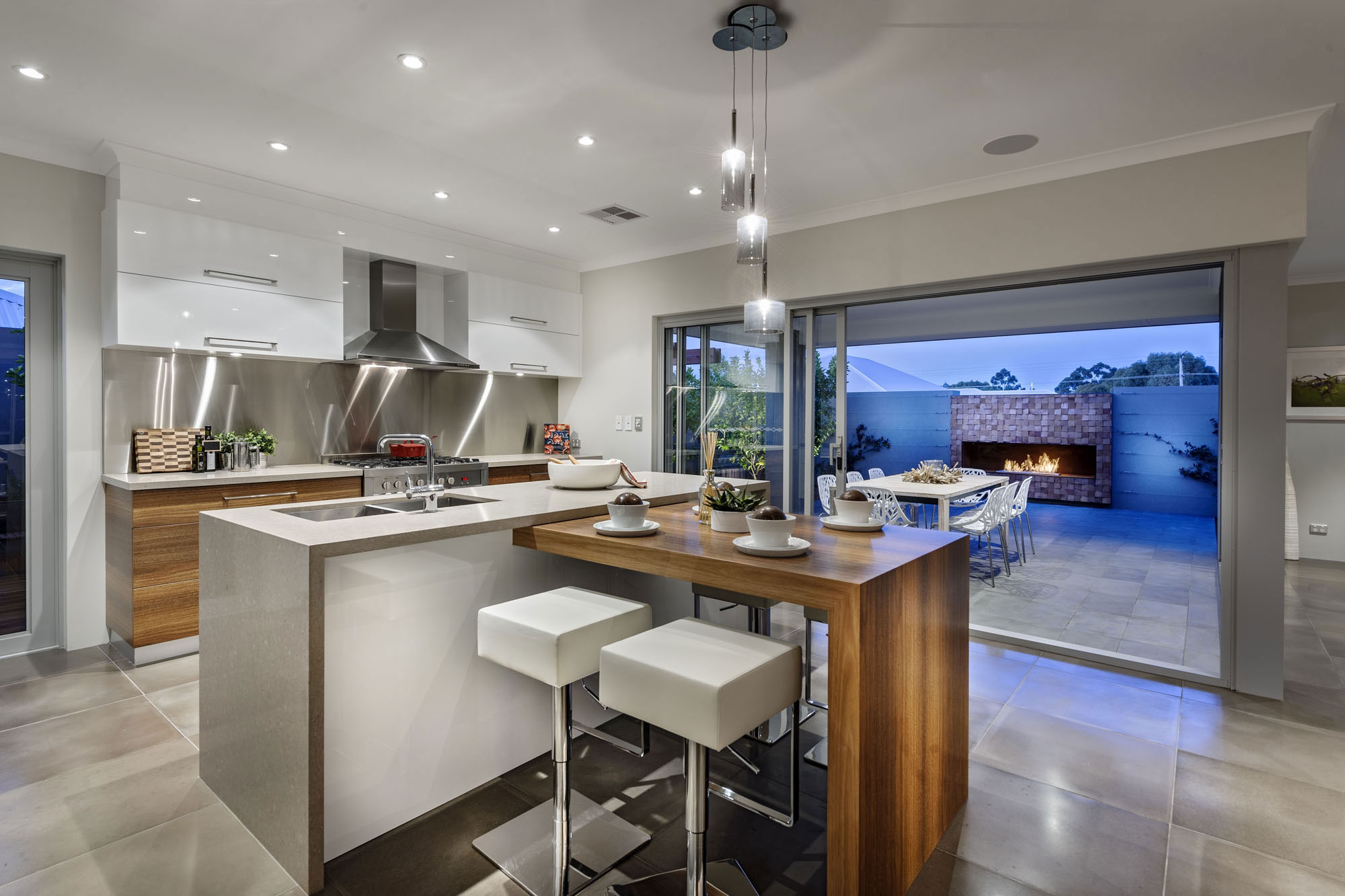 Kitchen Island Breakfast Bar Pendant Lighting Glass Sliding Doors Modern Home in Wandi Perth