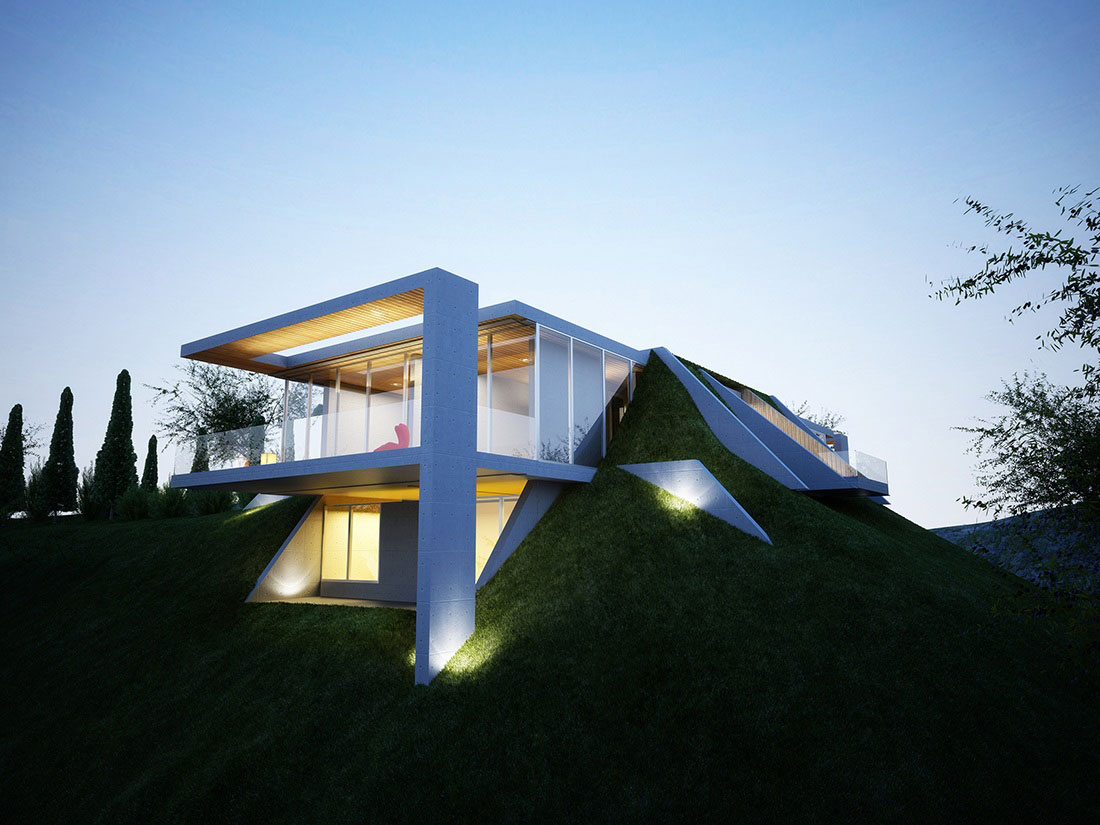 Contemporary Architecture Embracing Nature Earth House Project inside House Lighting Earth