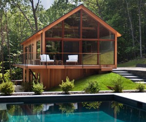 Wood and Glass House Embracing Nature in Kerhonkson, New York