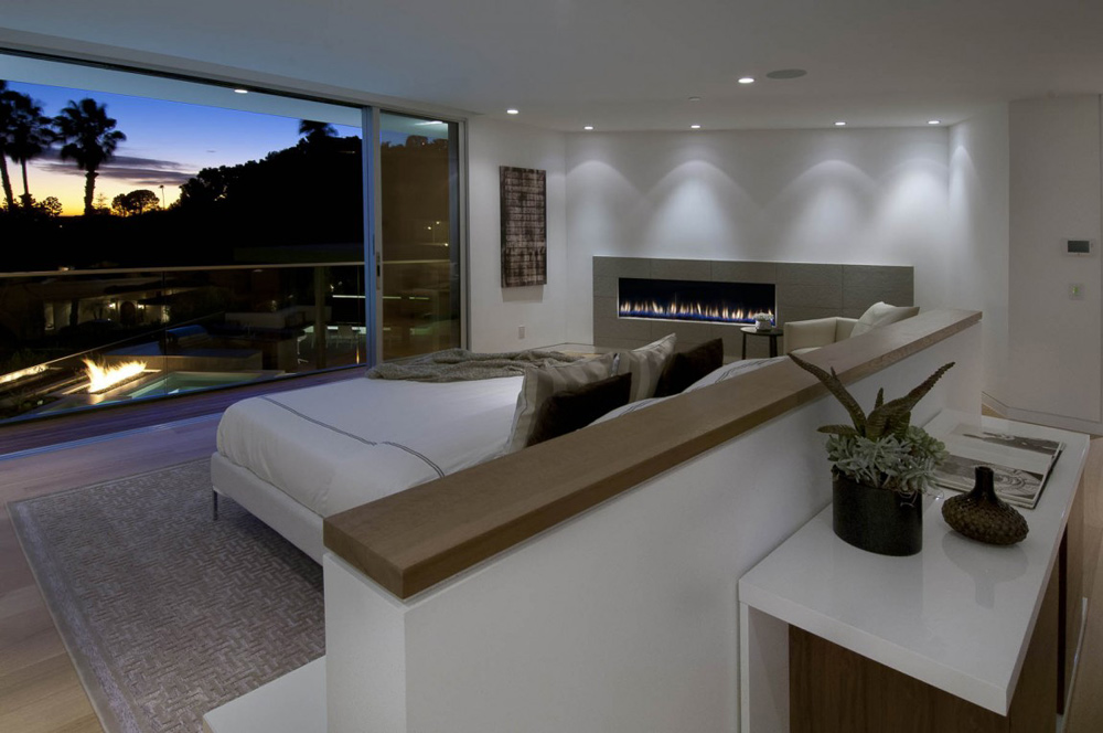 Bedroom, Fireplace, Doheny Residence, Hollywood Hills by Luca Colombo Design