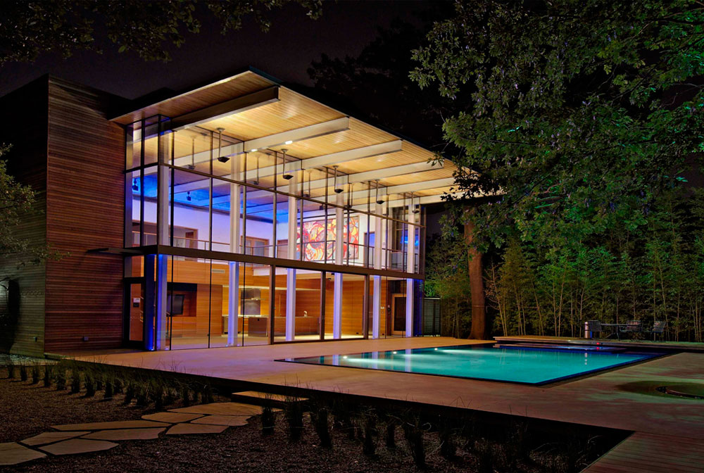 Lights at Night, House in the Garden, Dallas by Cunningham Architects