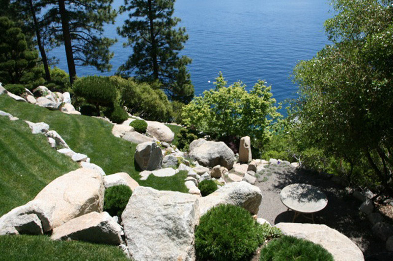 Terrace, Garden, Lake House, Lake Tahoe by Mark Dziewulski Architect