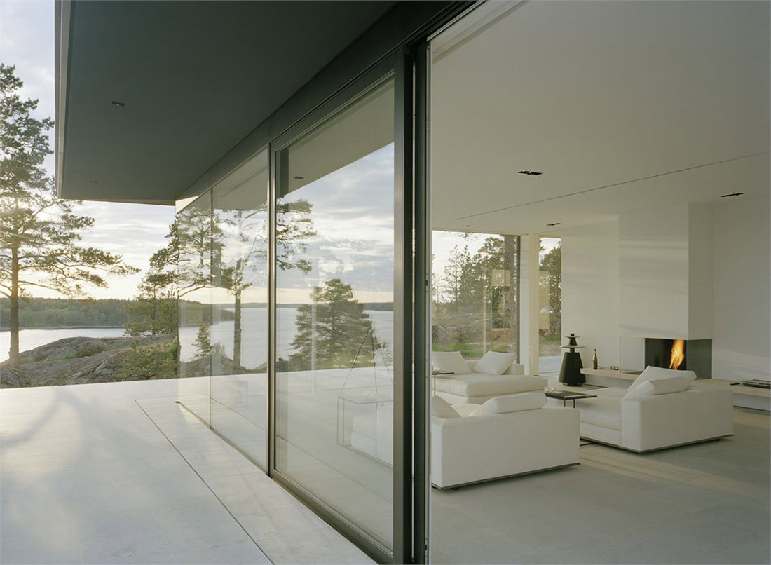 Patio Doors, White Living Room, Stunning Lake House in Sweden