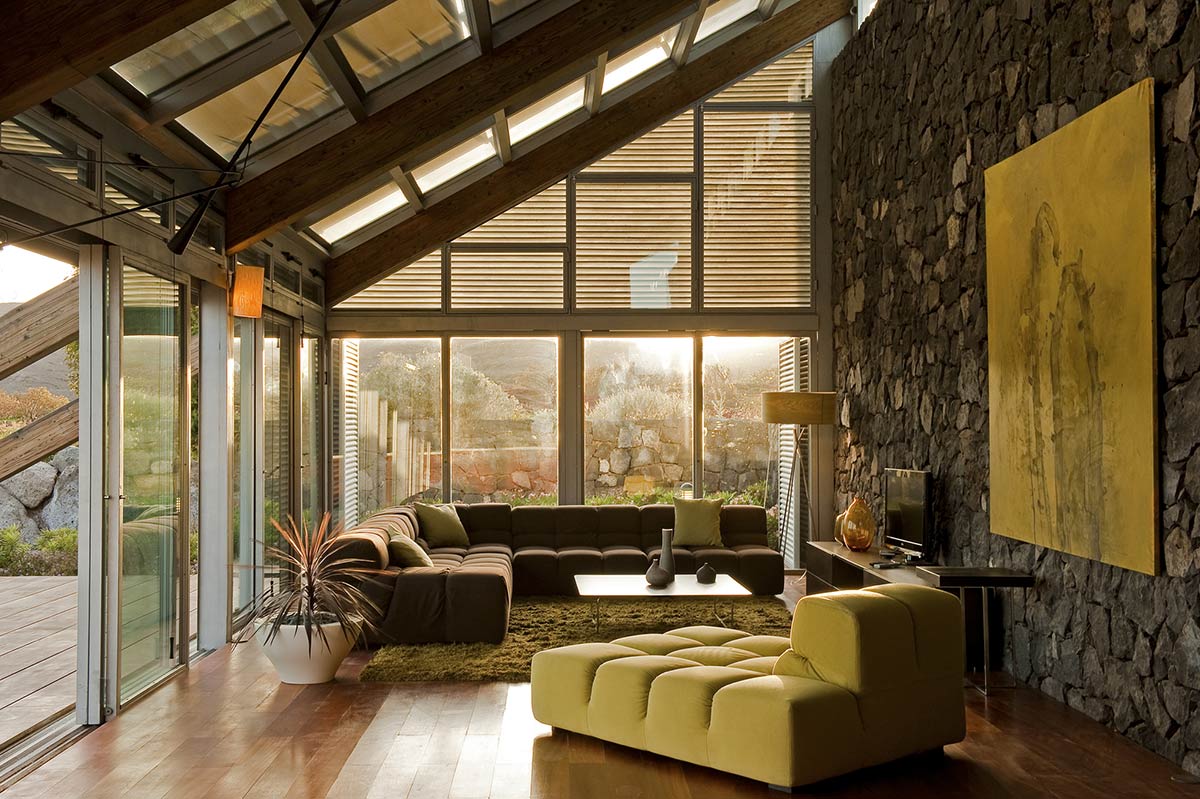 Green Living Room, Stone Wall, Experimental Bioclimatic House Tenerife