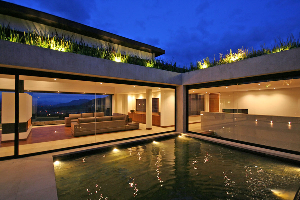 Courtyard, Water Feature, AR House in La Calera, Colombia