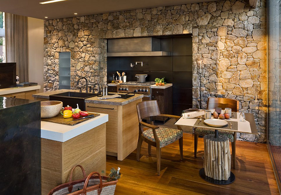Kitchen, Island, Breakfast Table, Exquisite Contemporary Home in Big Sur, California
