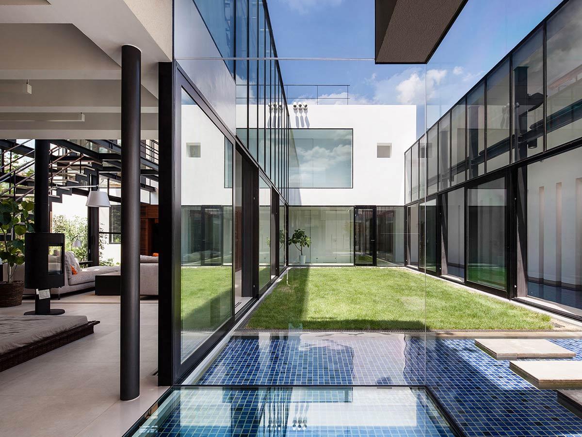 Glass Walls, Garden, Water Feature, Bright Contemporary Home in Tokyo, Japan