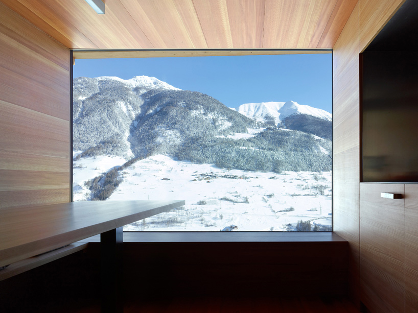 Mountain Views, Dining, Kitchen Space, Maison Boisset in Orsières Switzerland by Savioz Fabrizzi Architectes