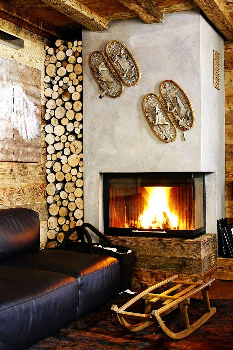 Modern Fireplace, Log Store, Ampezzo Meleres in Cortina d’Ampezzo, Italy by Gianpaolo Zandegiacomo