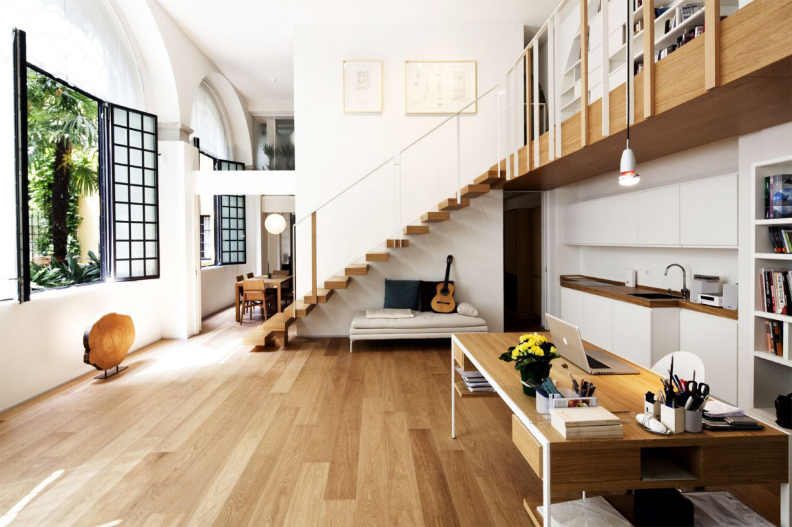 Open Plan Living, Stairs, T House in Sant’Ambrogio, Milan by Takane Ezoe + Modourbano