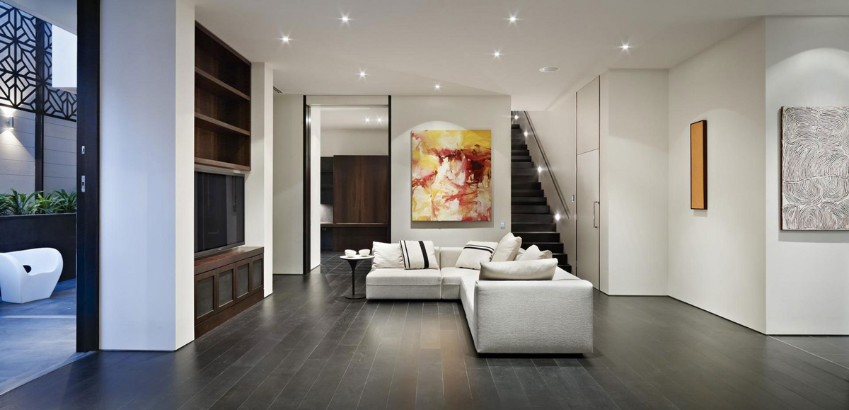 Light Sofa, Dark Floors, Verdant Avenue Home in Melbourne, Australia by Robert Mills Architects