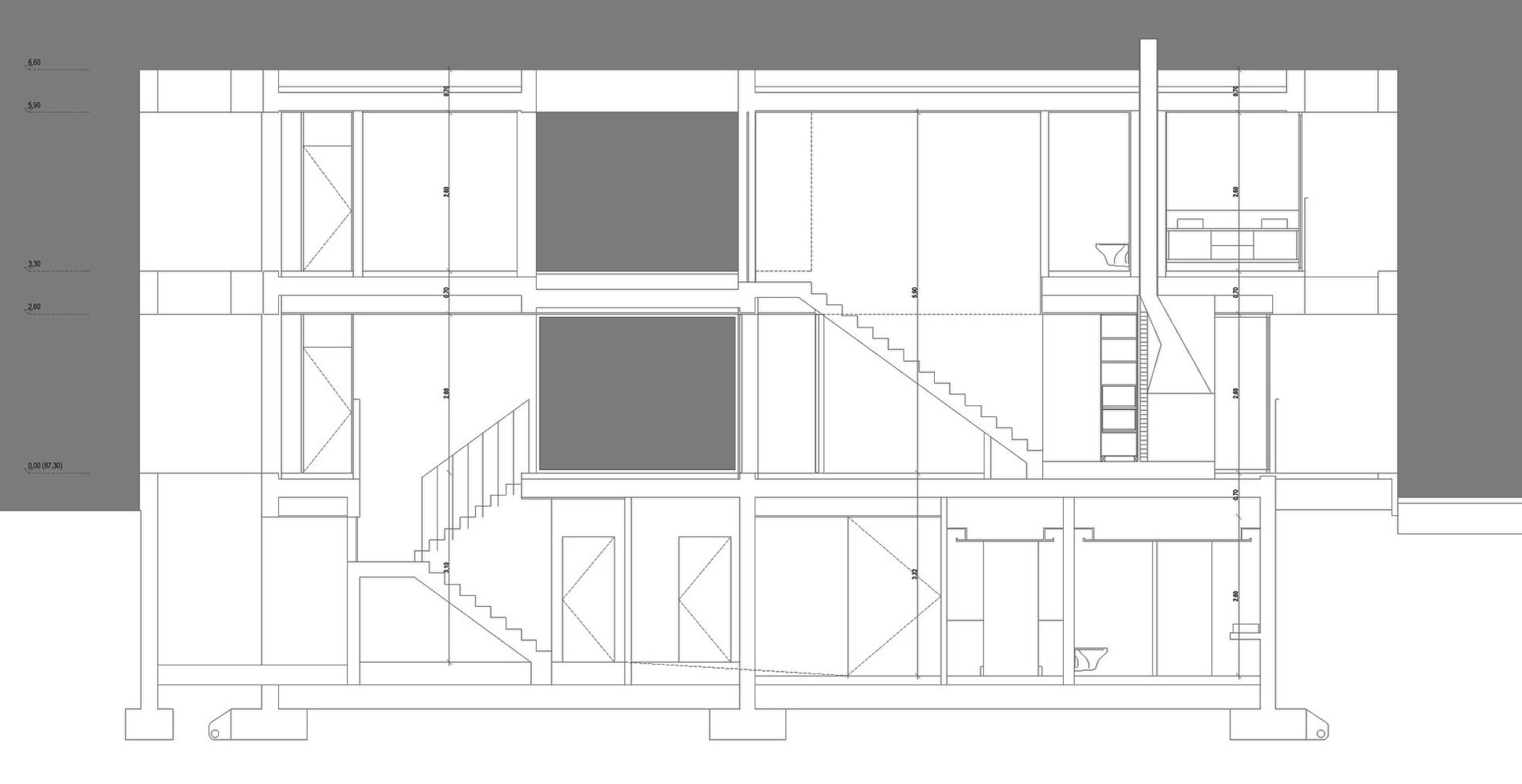 Section, C+P House in Lisbon, Portugal by Gonçalo das Neves Nunes
