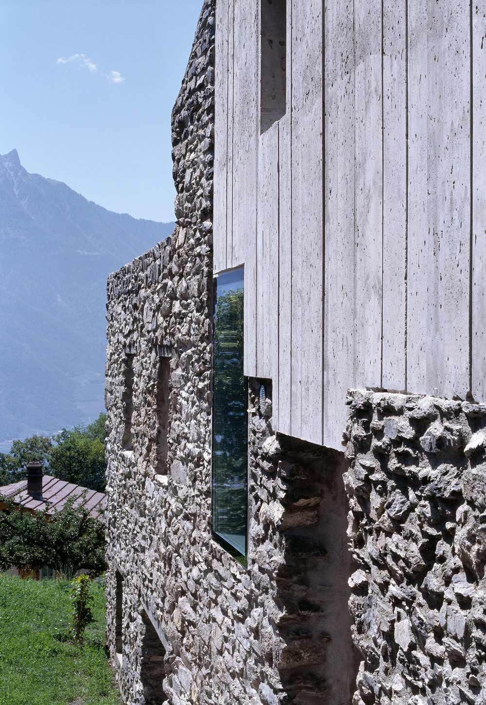 Exposed Concrete, Stone Walls, Renovation in Chamoson, Switzerland by Savioz Fabrizzi Architecte