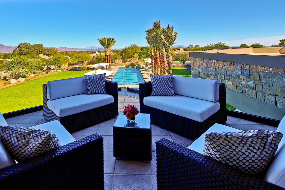 Balcony-Sofas, Garden Views, Ironwood Estate in Paradise Valley, Arizona by Kendle Design Collaborative
