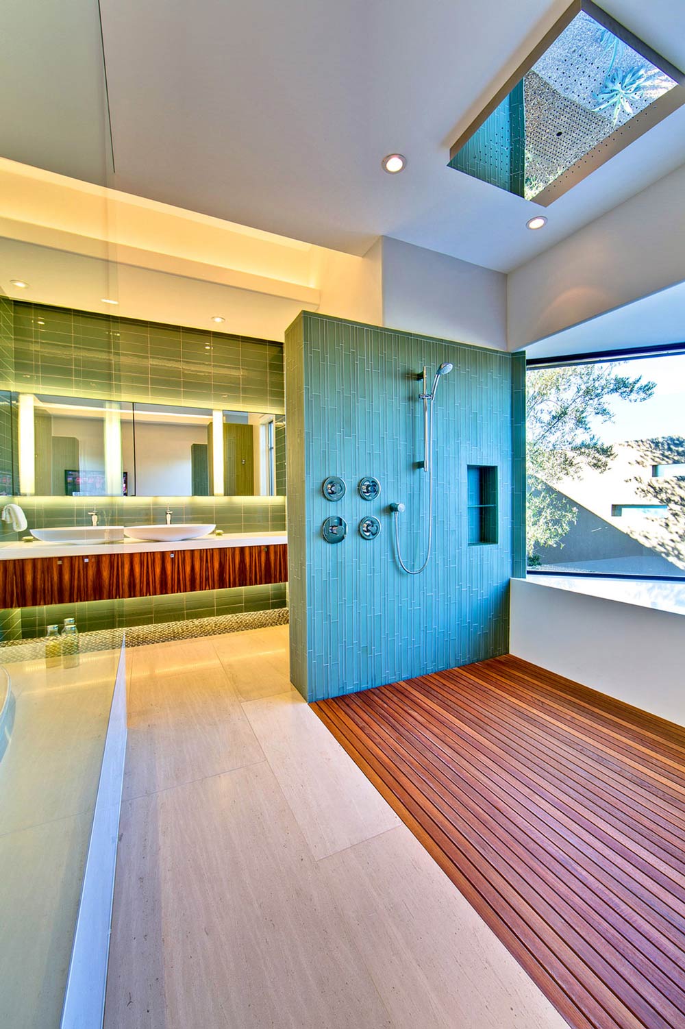 Shower, Wooden Floor, Ironwood Estate in Paradise Valley, Arizona by Kendle Design Collaborative