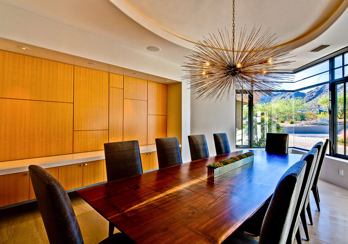 Wooden Dining Table Lighting, Ironwood Estate in Paradise Valley, Arizona by Kendle Design Collaborative