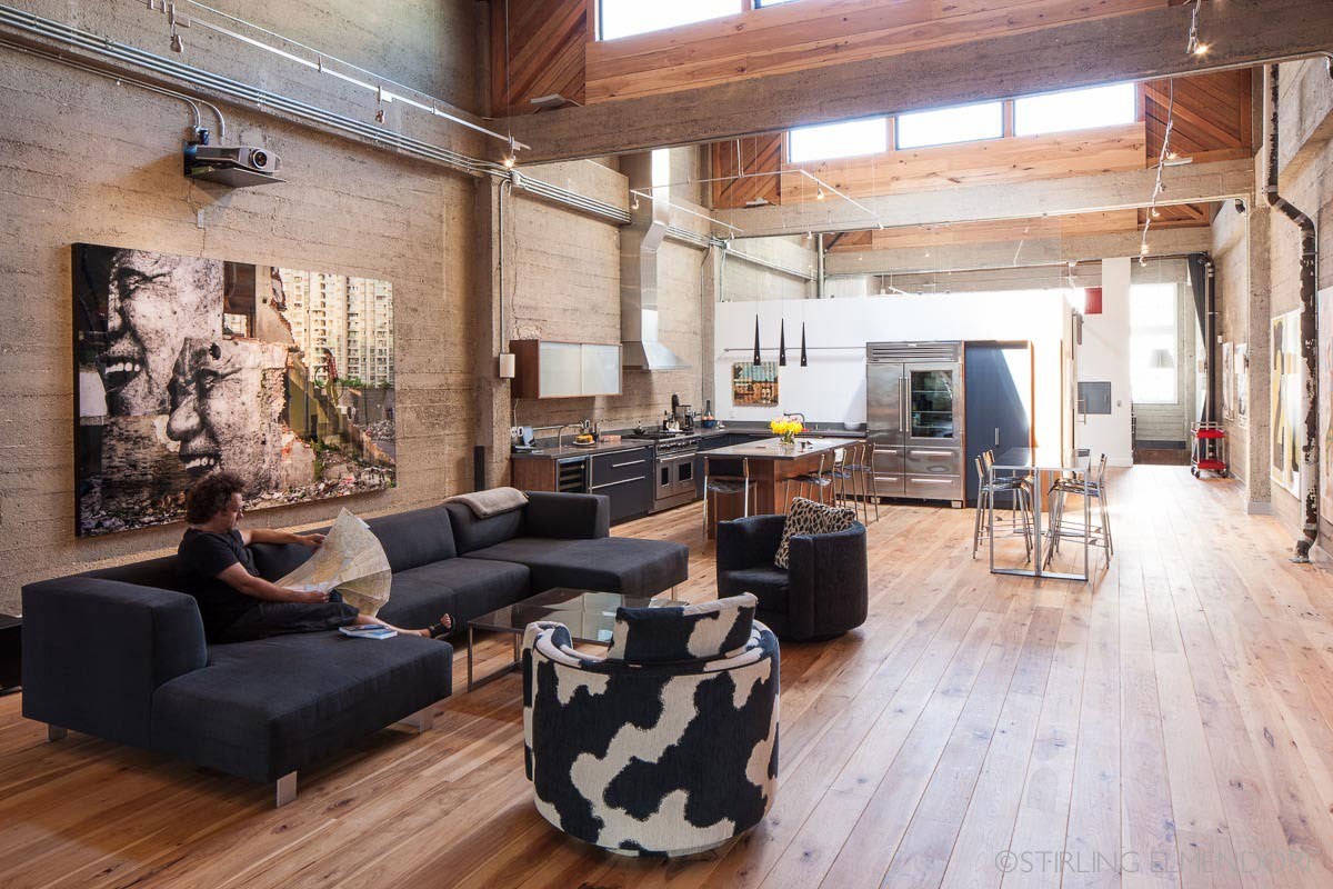 Open Plan Living, Kitchen, Sofas, Art, SF Loft in San Francisco, California by Wardell + Sagan Projekt