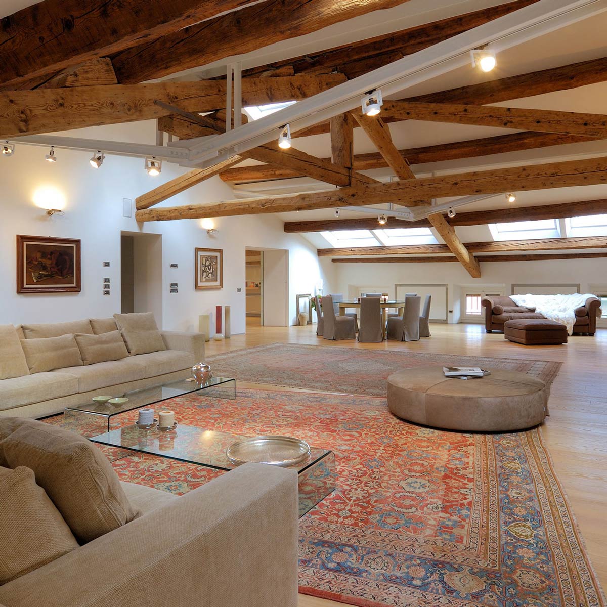Beams, Lighting, Sofas, Penthouse in Udine, Italy by Menzo Architettura & Design