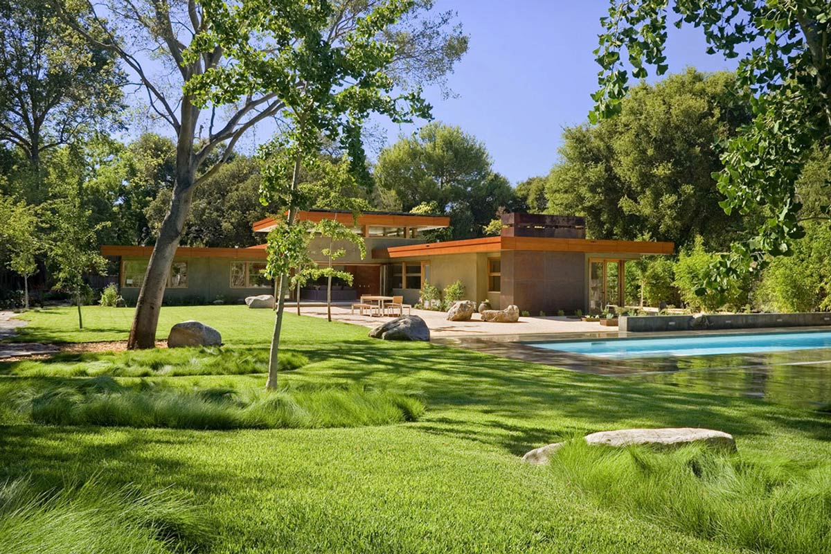 Terrace, Pool, Garden, Wheeler Residence in Menlo Park, California by William Duff Architects