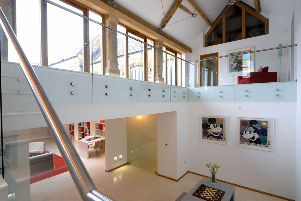 Glass Balustrading, 18th-Century Barn Conversion in the Cotswolds, England