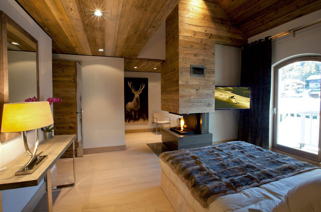 Bedroom, Fireplace, Iced Winter Apartment by Bo Design