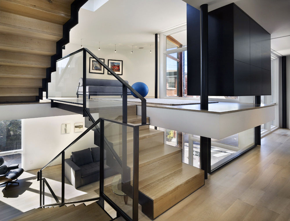 Stairs, Living Space, Split Level House in Philadelphia by Qb Design