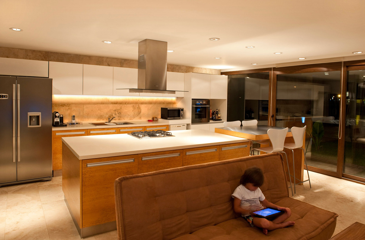 Kitchen Island, Patio Doors, Modern House in Buenos Aires, Argentina