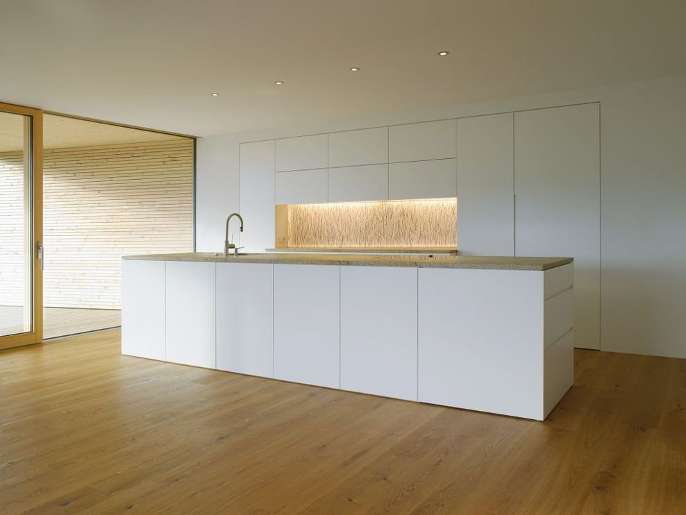 White Kitchen, Island, Modern Countryside House on Lake Constance, Austria