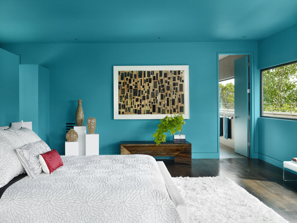 Blue Bedroom, Contemporary Renovation in West Lake Hills, Texas