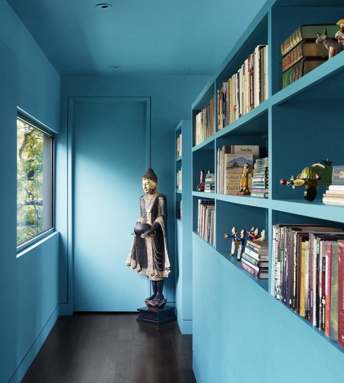 Blue Book Shelves, Contemporary Renovation in West Lake Hills, Texas