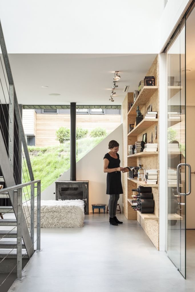 Fireplace, Shelves, Glass Door, Energy Efficient Home in Bloemendaal, The Netherlands