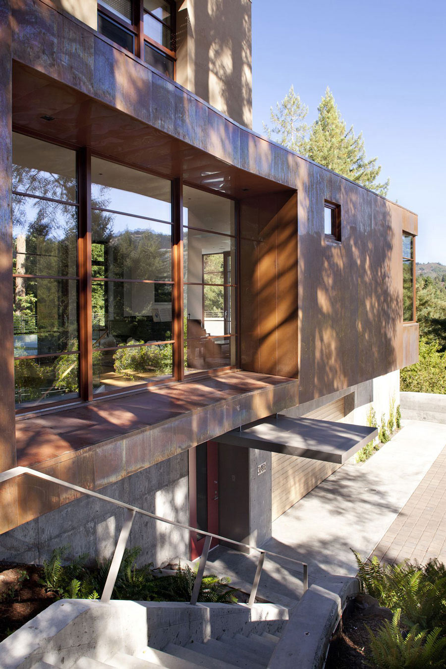 Concrete Stairs, Entrance, Impressive House in Marin, California