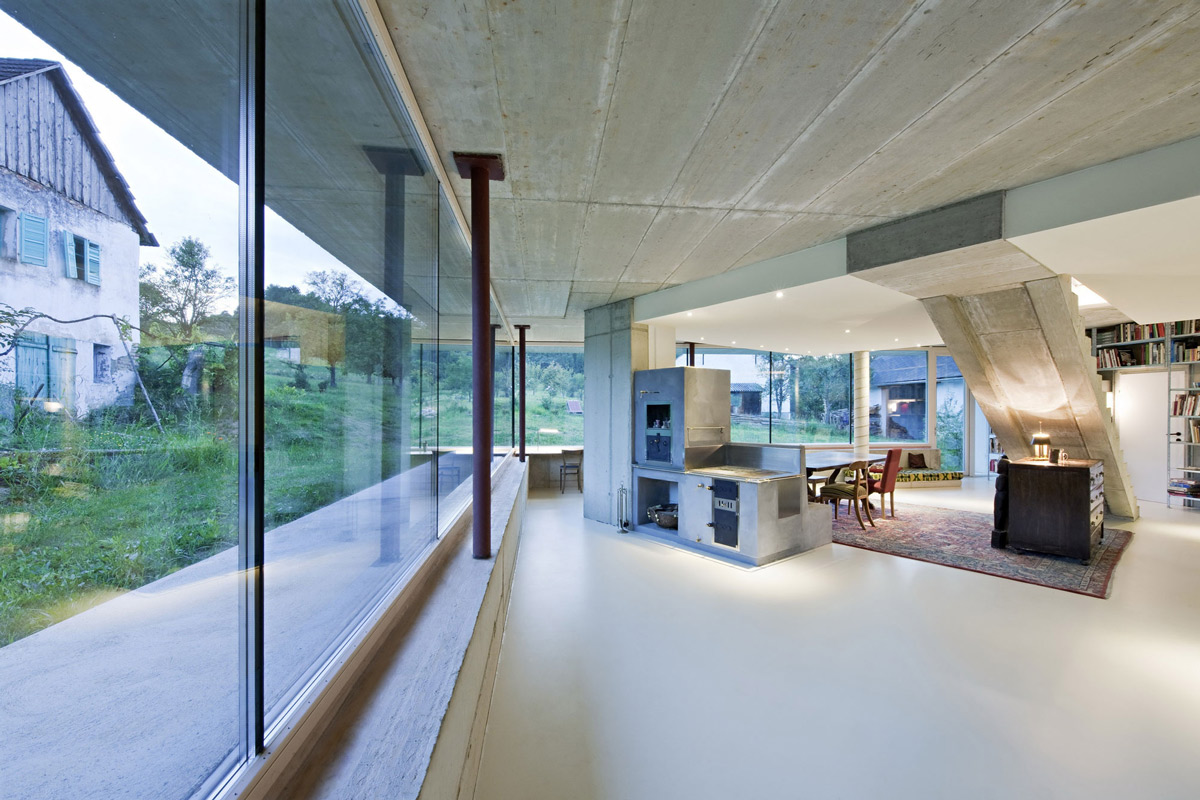 Concrete Oven, Dining Space, Old Farm House Renovation and Expansion in Burgenland, Austria