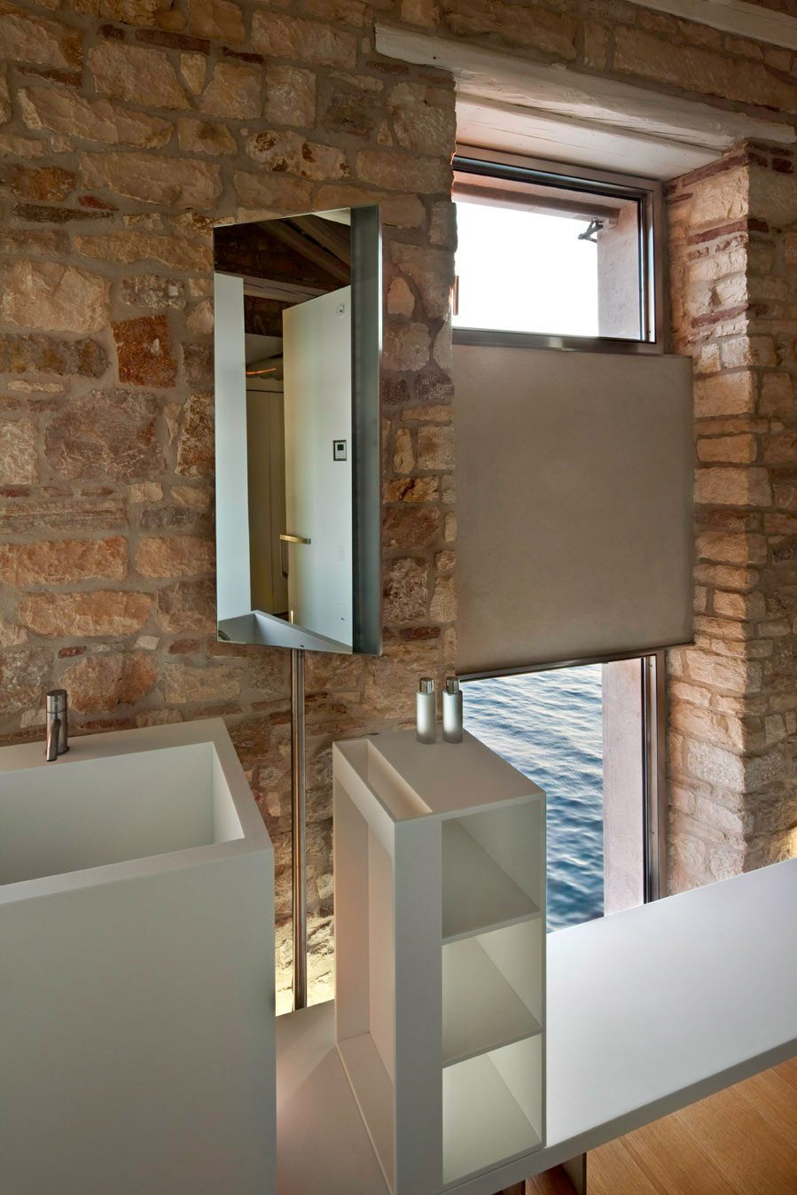 Sink, Mirror, Renovation of an 18th Century Building in Rovinj, Croatia