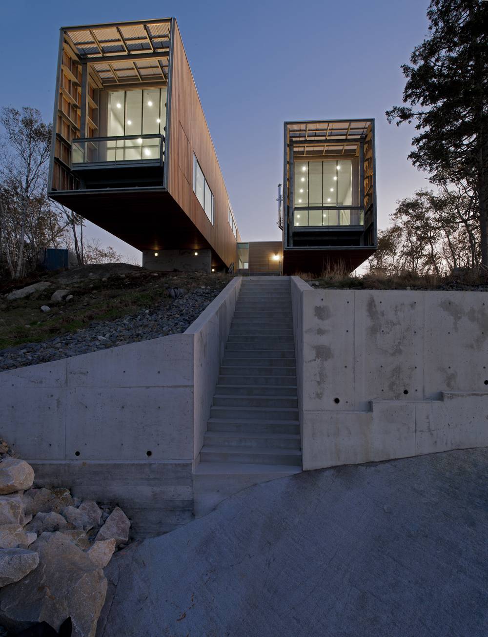 Concrete Steps, Wall, Cantilevered Home in Port Mouton, Nova Scotia