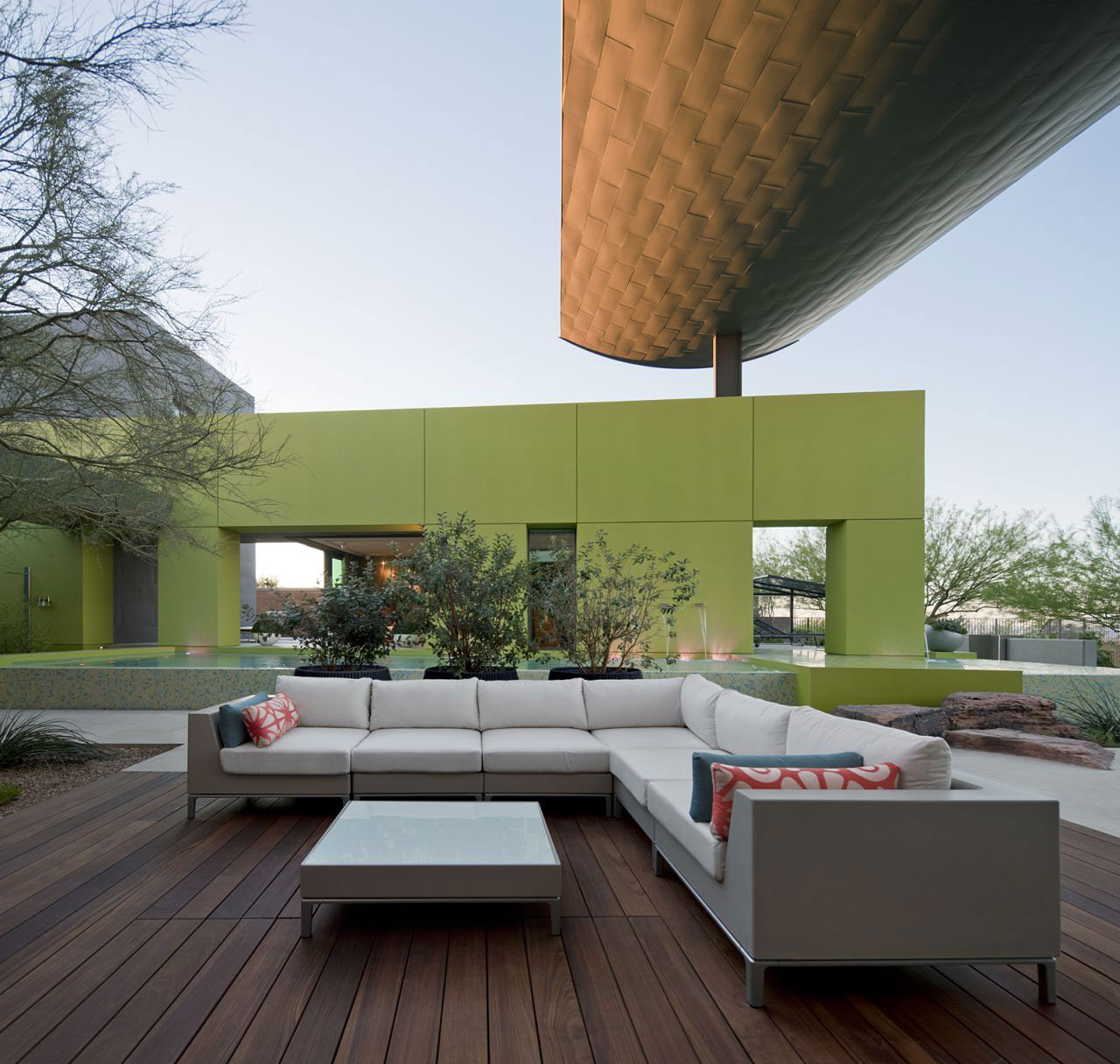Terrace, Wood Decking, Outdoor Sofa, Massive Modern Home in Las Vegas