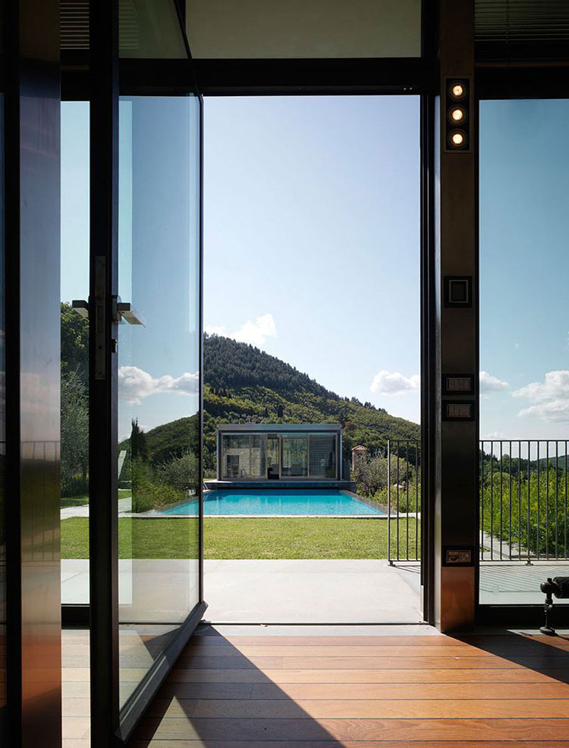 Wooden Flooring, Glass Walls, Modern Home in Prato, Italy