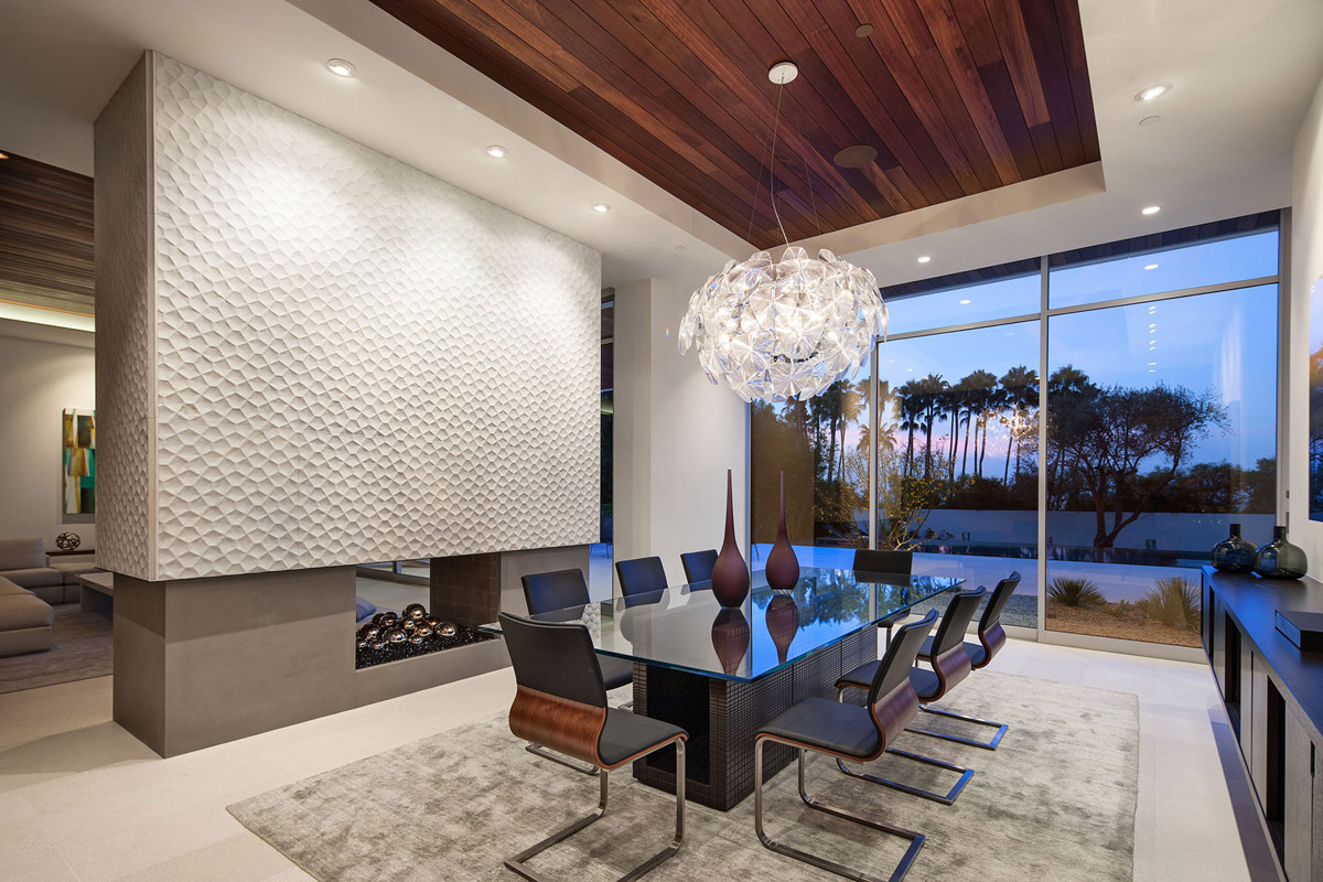 Glass Dining Table, Glass Walls, Lighting, Magnificent Modern Home on Sunset Strip