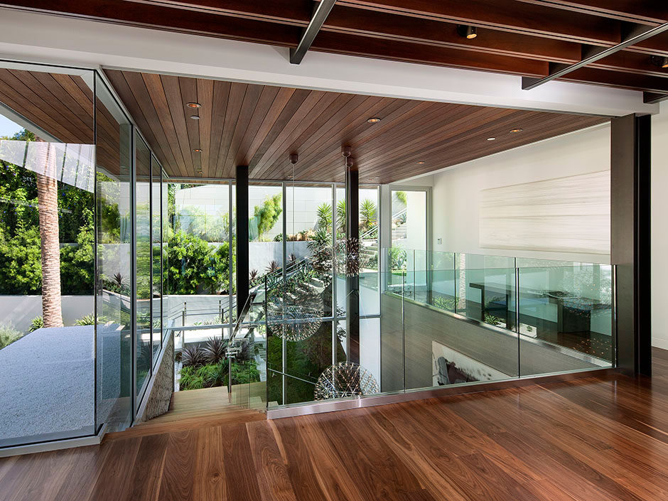 Glass Walls, Balustrading, Wooden Flooring, Magnificent Modern Home on Sunset Strip