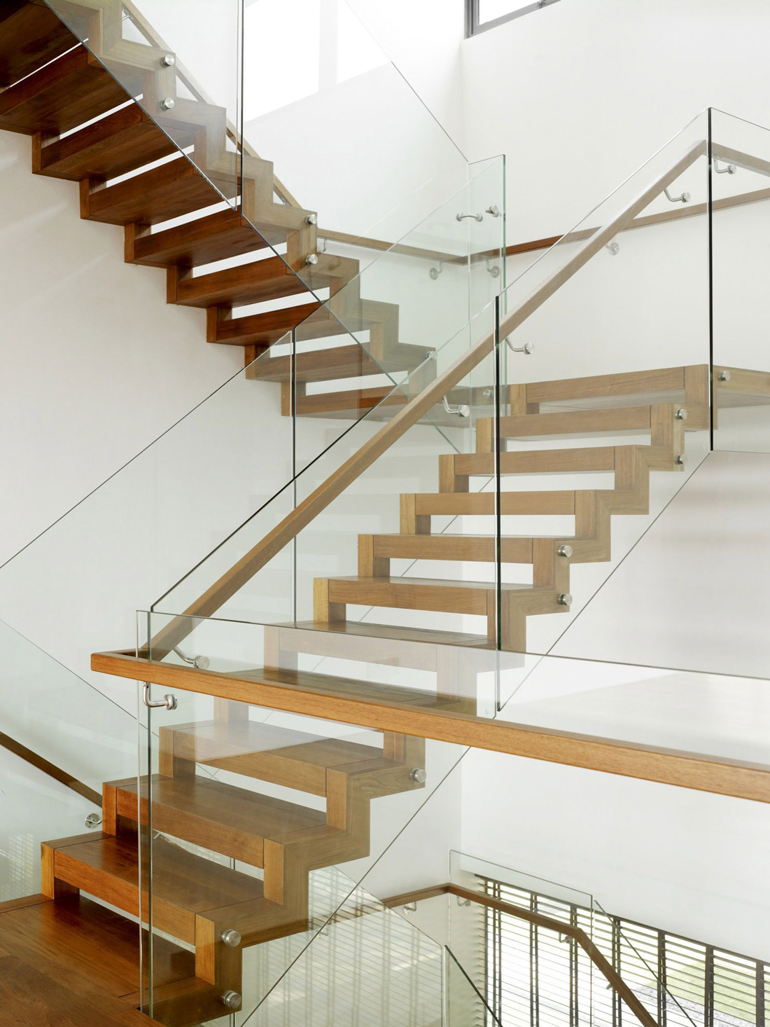 Glass & Wood Stairs, Minimalist Contemporary Home in Singapore