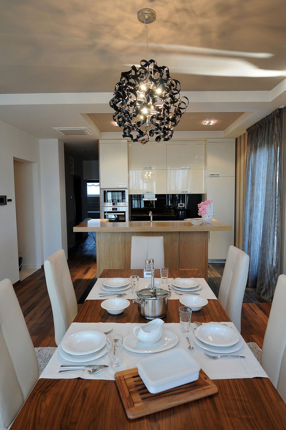 Dining Table, Lighting, Compact Kitchen, Penthouse in Belgrade, Serbia