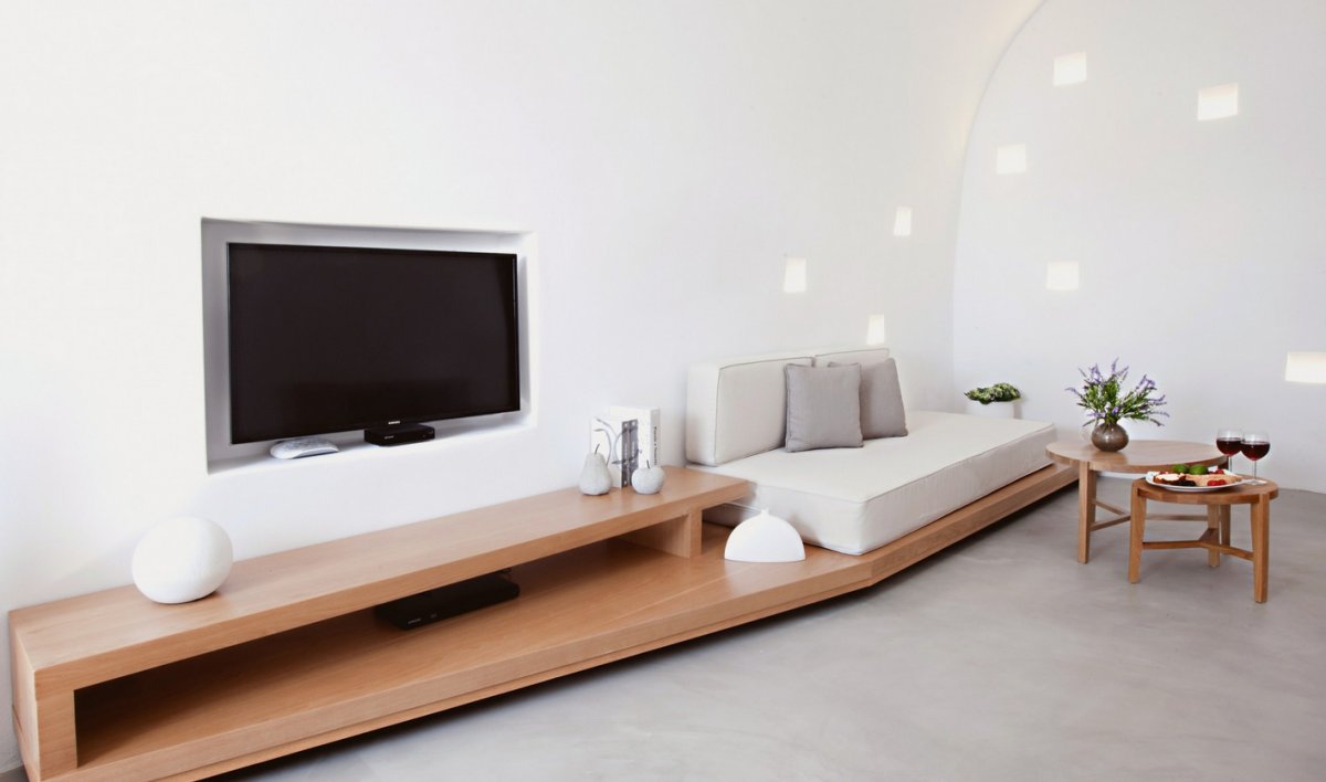 Living Room Furniture, Recesses, Villa Renovation in Megalochori, Santorini
