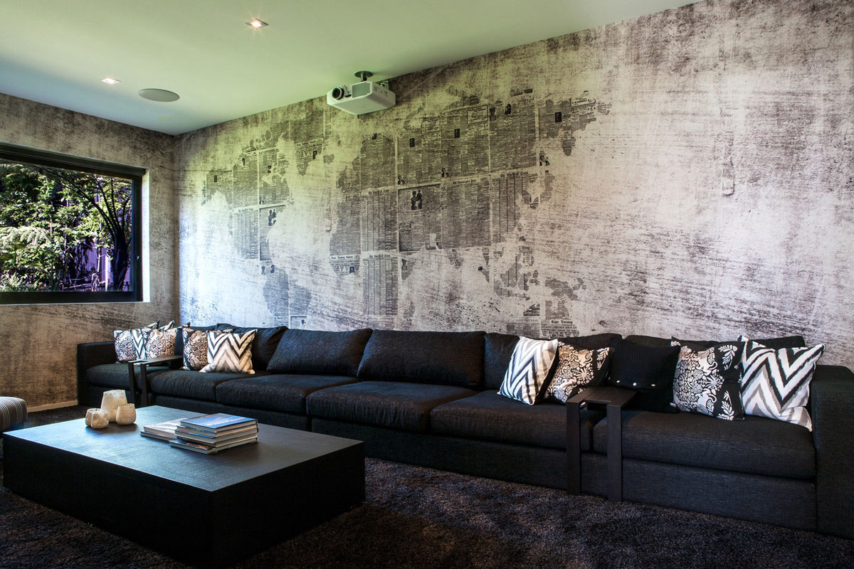 Sofa, Rustic Wall, Coffee Table, Modern House in Auckland, New Zealand
