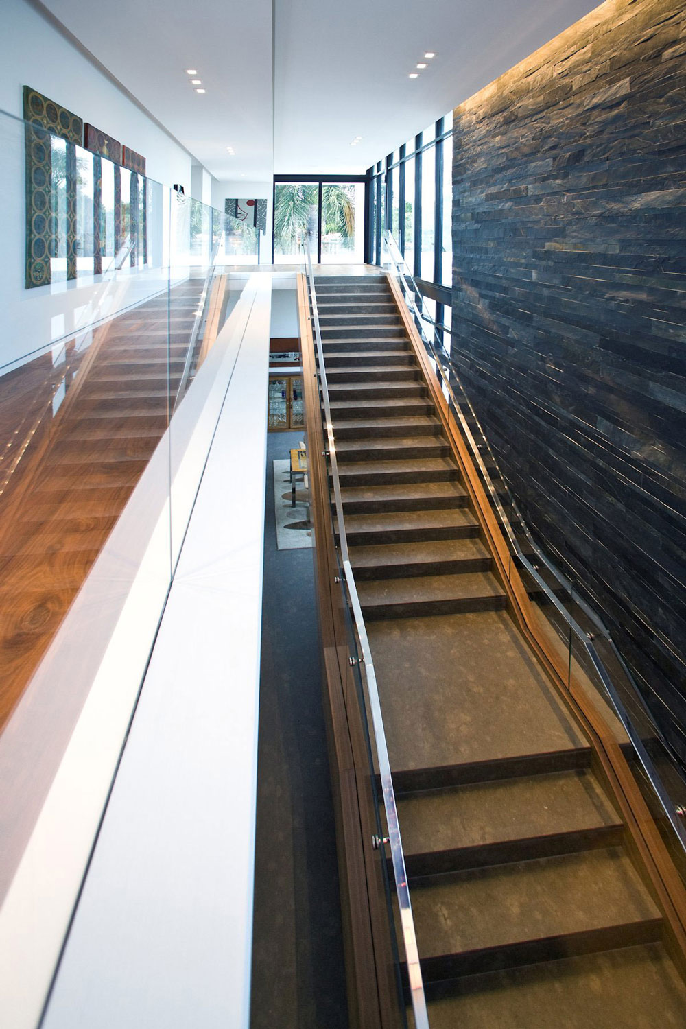 Modern Staircase, Glass Balustrading, Modern Home in Golden Beach, Florida