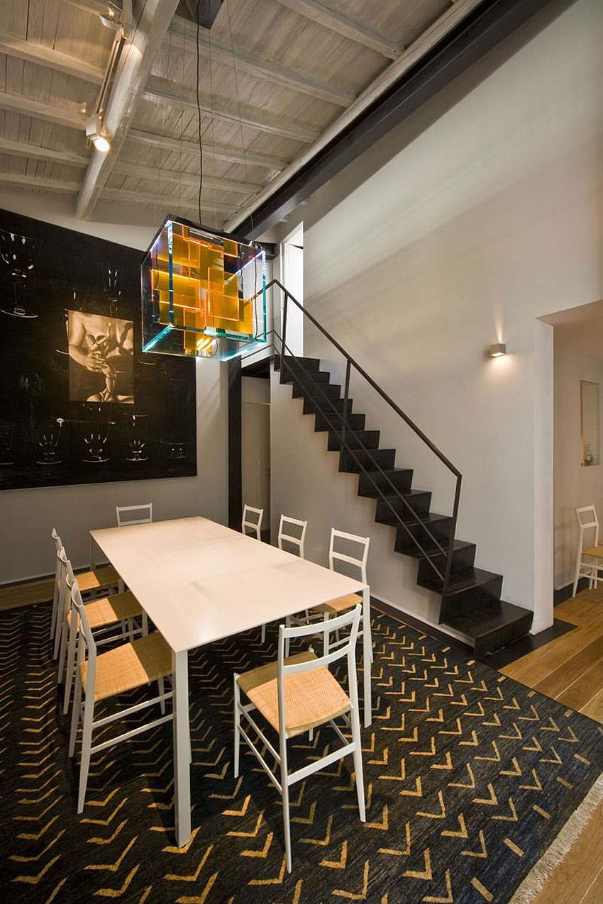 Dining Space, Lighting, Art, Stairs, Stylish Apartment in Trastevere, Rome