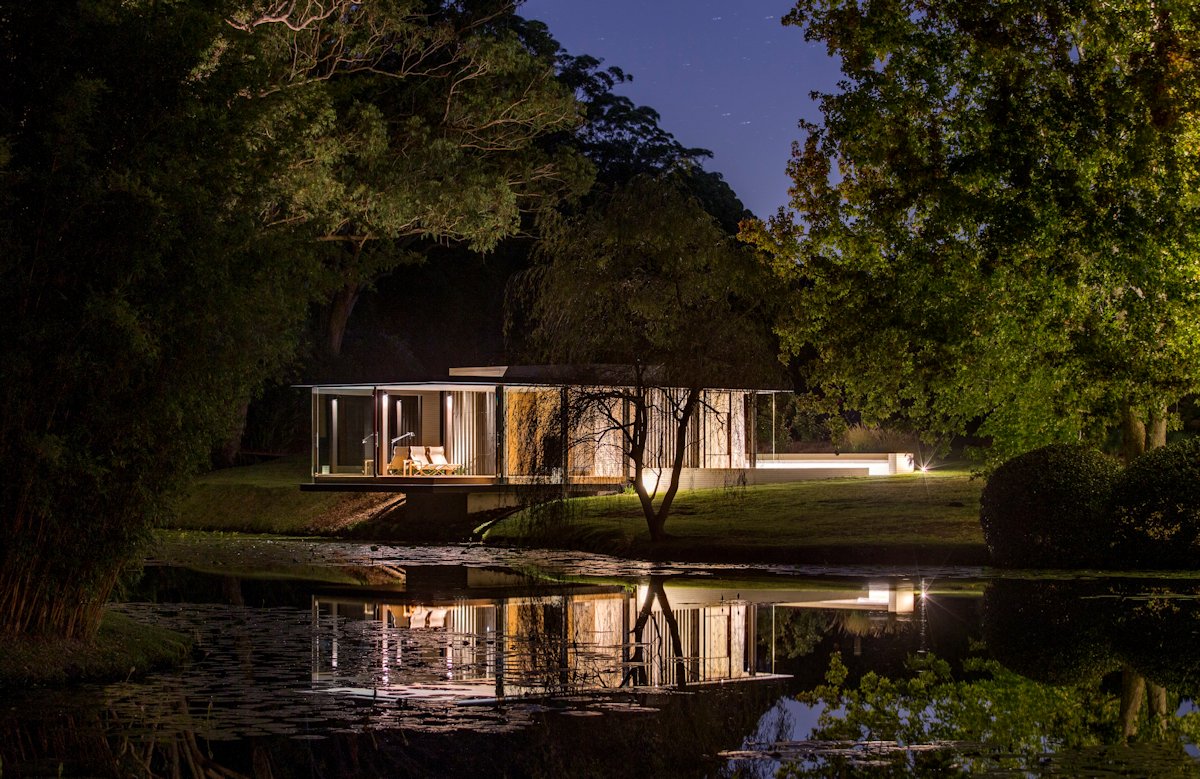 Views from the Water, Evening, Lighting, Glass Pavilion in Somersby, Australia
