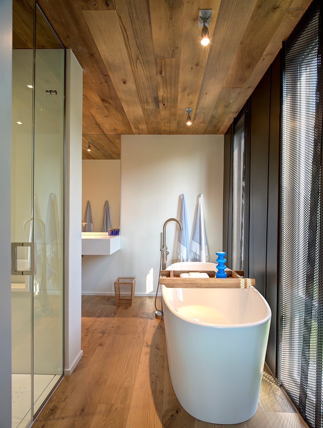 Bathroom, Bath, Shower, Wood Floor & Ceiling, Home Addition, Southampton, New York