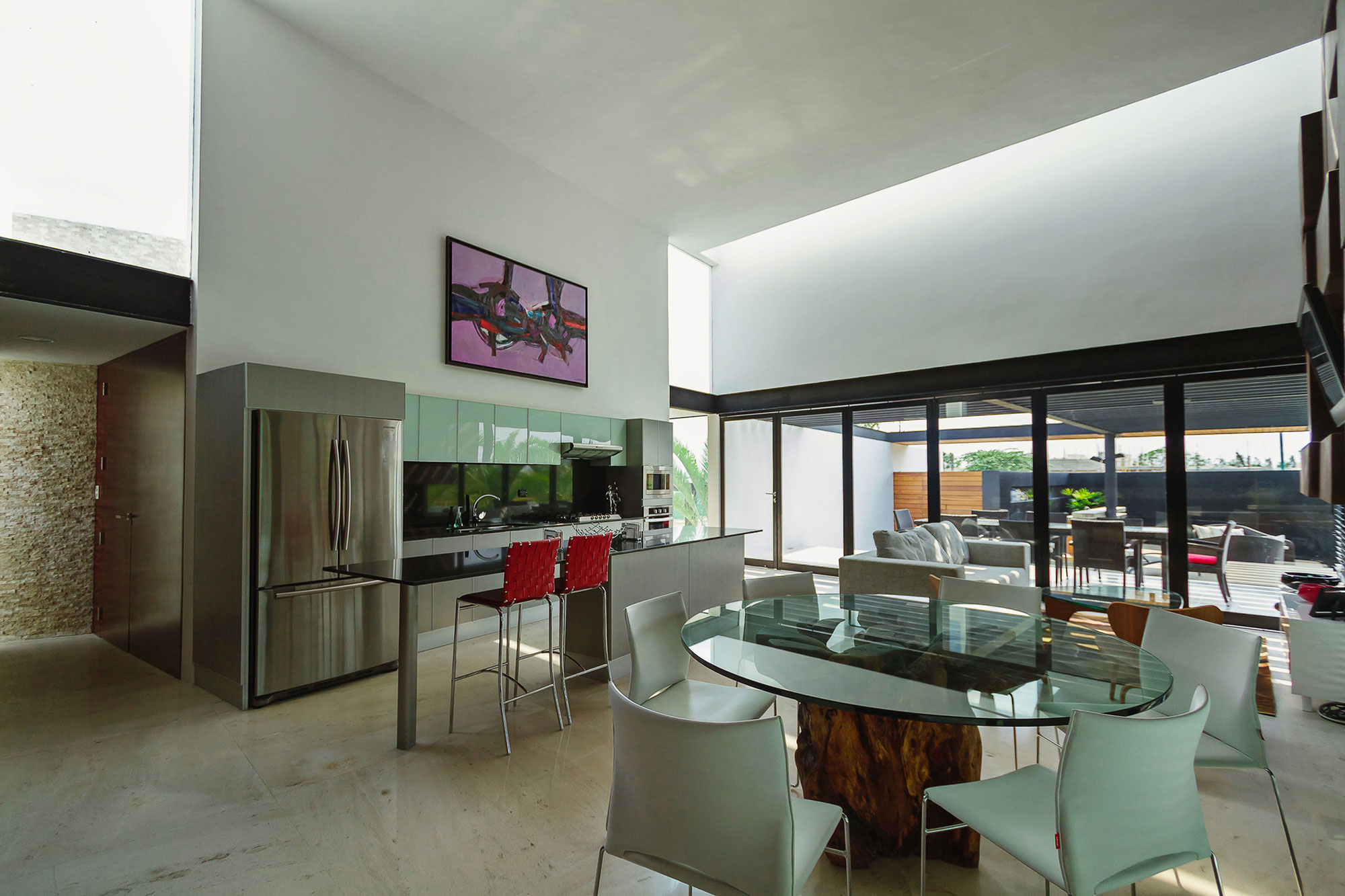 Glass Dining Table, Kitchen Island, Contemporary Residence in Merida, Yucatan