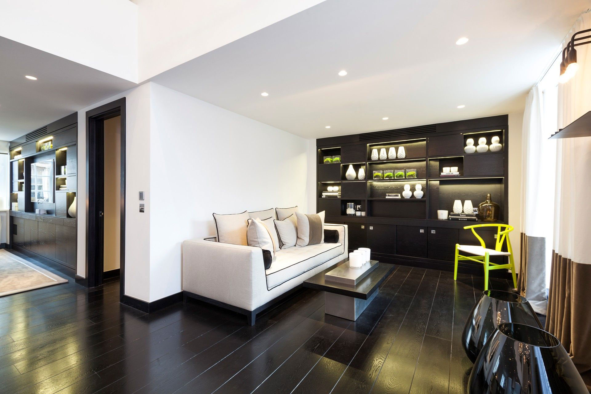 Sofa, Dark Wood Flooring, Living Space, Henrietta Street Apartment